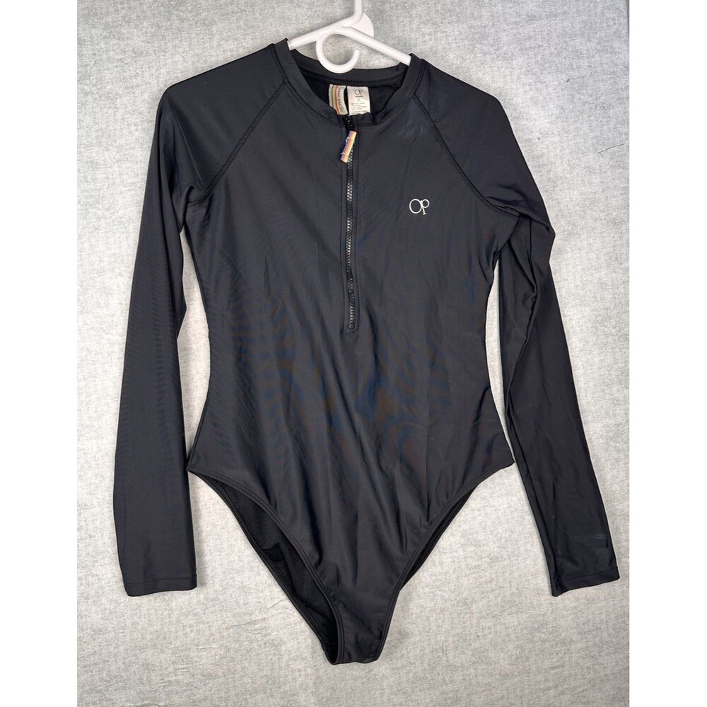 OP Ocean Pacific Women's Black One Piece Swimsuit Long Sleeve Size XL EUC Surf